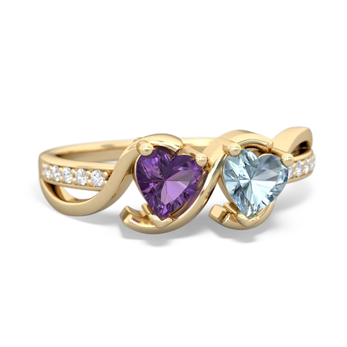 amethyst-aquamarine double heart ring