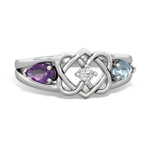 Amethyst Genuine Amethyst with Genuine Aquamarine Hearts Intertwined ring Ring