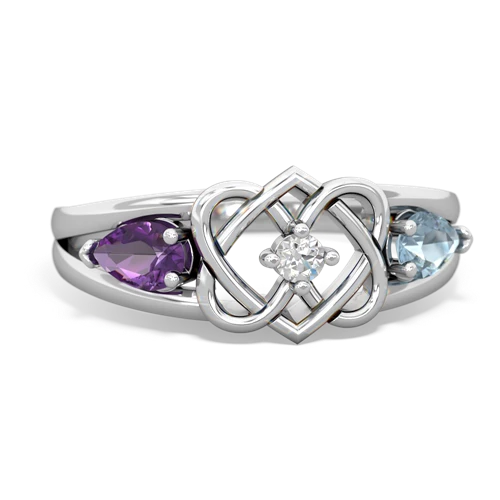 amethyst-aquamarine double heart ring