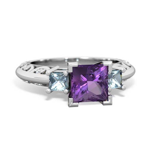 Amethyst Genuine Amethyst with Genuine Aquamarine and Lab Created Ruby Art Deco ring Ring