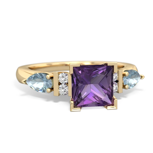 Amethyst Genuine Amethyst with Genuine Aquamarine and Genuine Fire Opal Engagement ring Ring