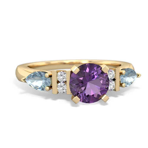 Amethyst Genuine Amethyst with Genuine Aquamarine and Lab Created Alexandrite Engagement ring Ring