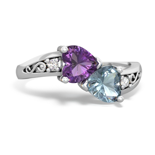 Amethyst Genuine Amethyst with Genuine Aquamarine Snuggling Hearts ring Ring