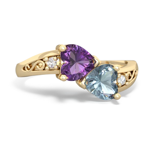 amethyst-aquamarine filligree ring