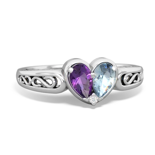 Amethyst Genuine Amethyst with Genuine Aquamarine filligree Heart ring Ring