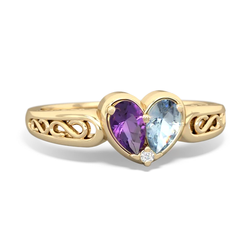 amethyst-aquamarine filligree ring