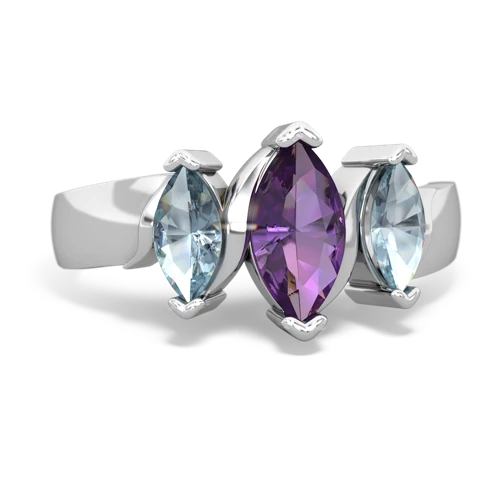 Amethyst Genuine Amethyst with Genuine Aquamarine and Lab Created Alexandrite Three Peeks ring Ring