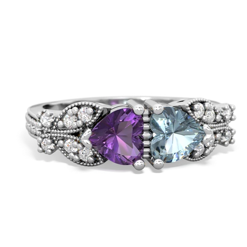 Amethyst Genuine Amethyst with Genuine Aquamarine Diamond Butterflies ring Ring