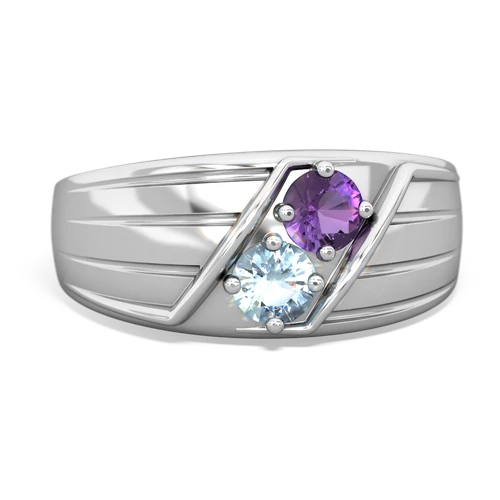 Amethyst Genuine Amethyst with Genuine Aquamarine Art Deco Men's ring Ring