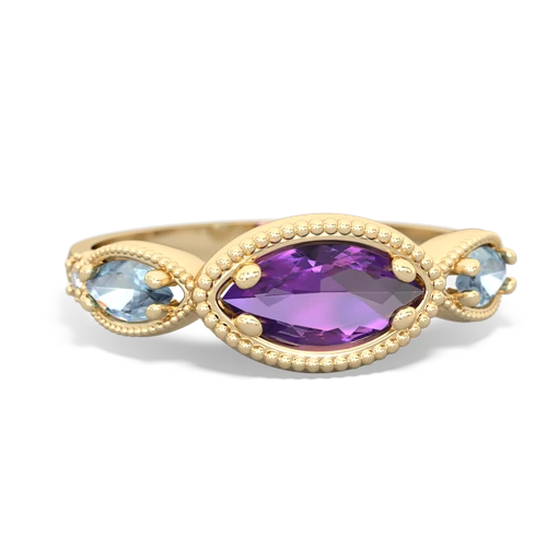 Amethyst Genuine Amethyst with Genuine Aquamarine and Lab Created Ruby Antique Style Keepsake ring Ring