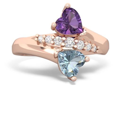 Amethyst Genuine Amethyst with Genuine Aquamarine Heart to Heart Bypass ring Ring