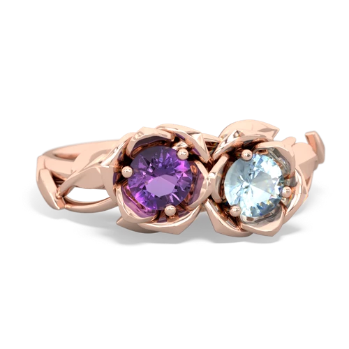 Amethyst Genuine Amethyst with Genuine Aquamarine Rose Garden ring Ring