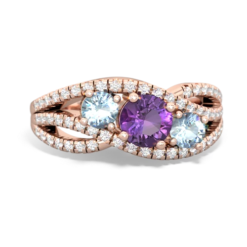 amethyst-aquamarine three stone pave ring