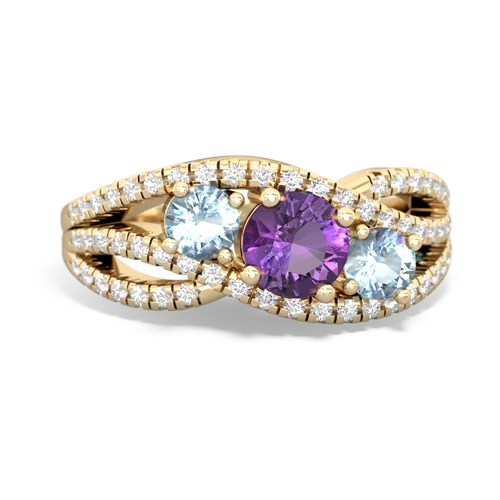 amethyst-aquamarine three stone pave ring