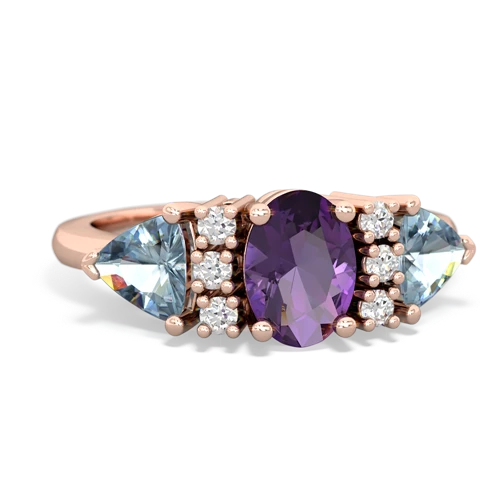 Amethyst Genuine Amethyst with Genuine Aquamarine and Lab Created Alexandrite Antique Style Three Stone ring Ring
