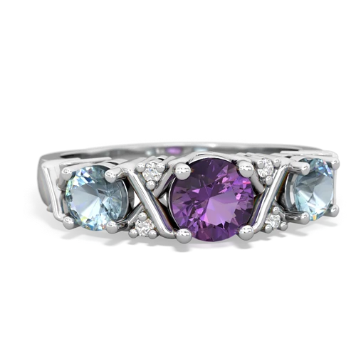 Amethyst Genuine Amethyst with Genuine Aquamarine and  Hugs and Kisses ring Ring