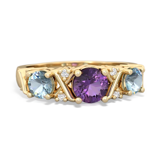 Amethyst Genuine Amethyst with Genuine Aquamarine and Lab Created Alexandrite Hugs and Kisses ring Ring