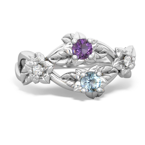 Amethyst Genuine Amethyst with Genuine Aquamarine Sparkling Bouquet ring Ring