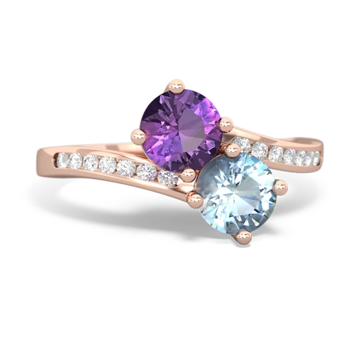 amethyst-aquamarine two stone channel ring