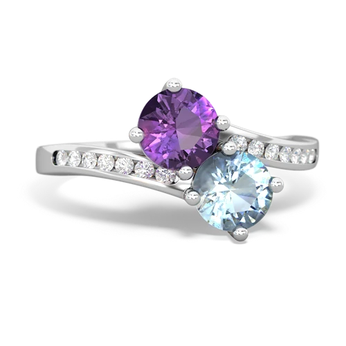 amethyst-aquamarine two stone channel ring