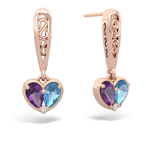 amethyst-blue topaz filligree earrings
