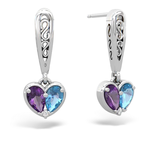 amethyst-blue topaz filligree earrings