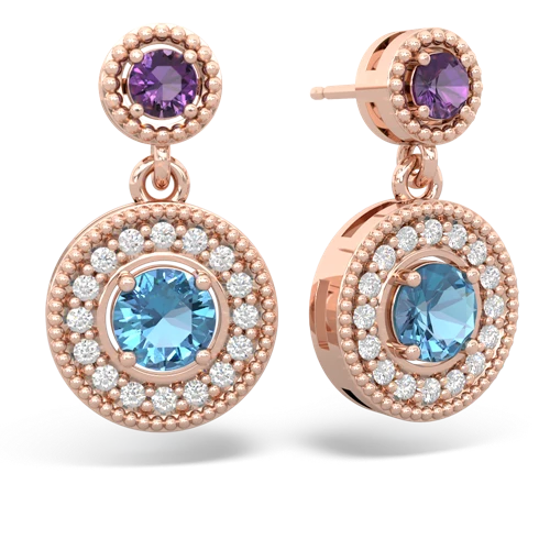amethyst-blue topaz halo earrings