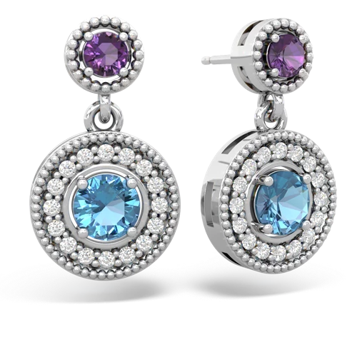 amethyst-blue topaz halo earrings