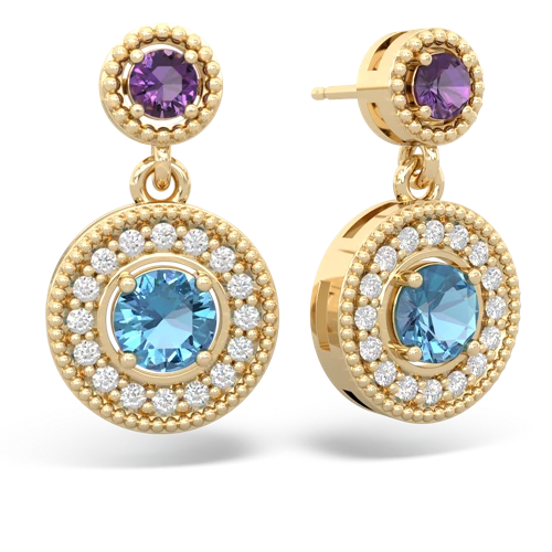 amethyst-blue topaz halo earrings