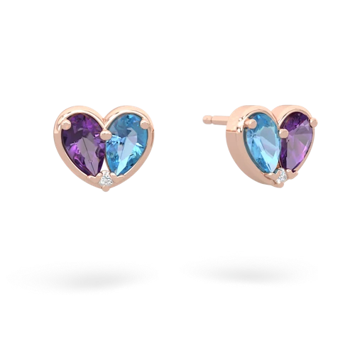 amethyst-blue topaz one heart earrings
