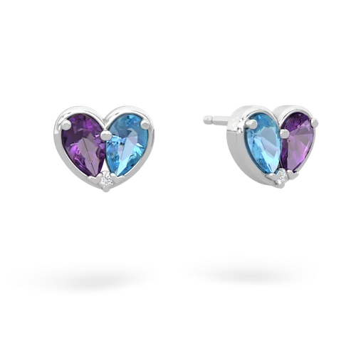 amethyst-blue topaz one heart earrings