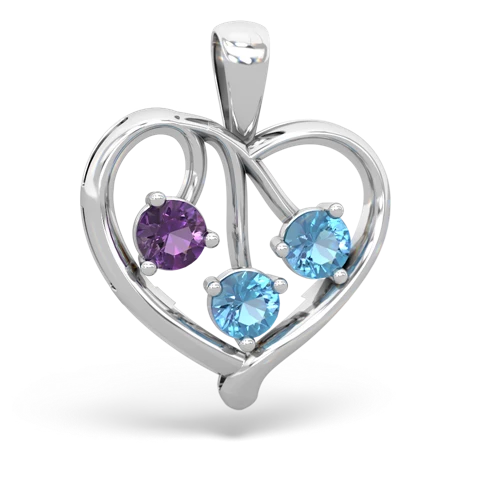 Amethyst Genuine Amethyst with Genuine Swiss Blue Topaz and Lab Created Emerald Glowing Heart pendant Pendant