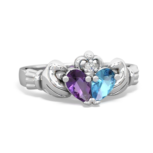 amethyst-blue topaz claddagh ring