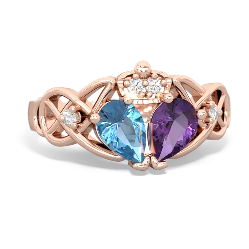 amethyst-blue topaz claddagh ring