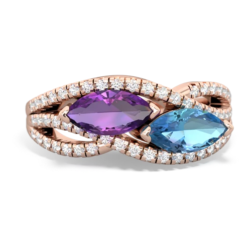 amethyst-blue topaz double heart ring