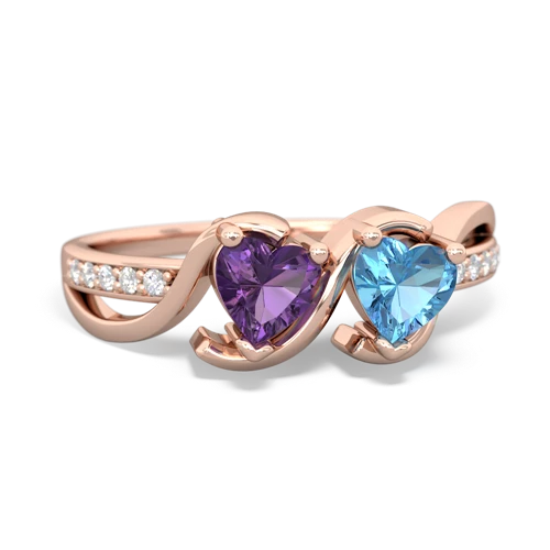 amethyst-blue topaz double heart ring