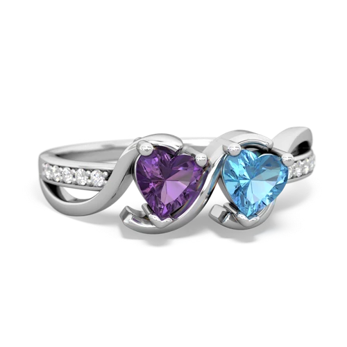 amethyst-blue topaz double heart ring