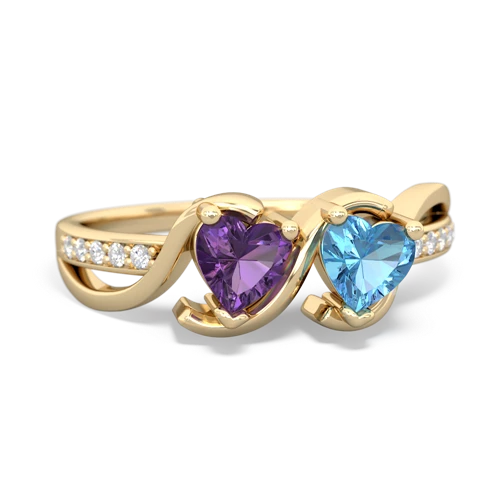 amethyst-blue topaz double heart ring