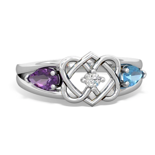 amethyst-blue topaz double heart ring