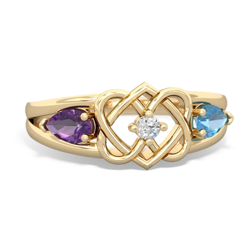 amethyst-blue topaz double heart ring