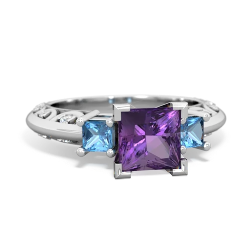 Amethyst Genuine Amethyst with Genuine Swiss Blue Topaz and Lab Created Emerald Art Deco ring Ring