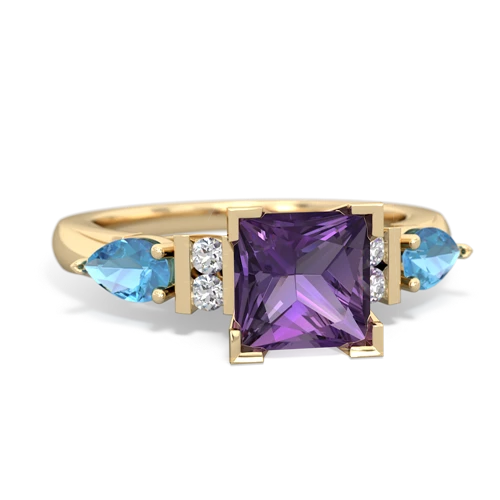 Amethyst Genuine Amethyst with Genuine Swiss Blue Topaz and Lab Created Emerald Engagement ring Ring