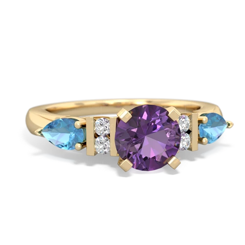 Amethyst Genuine Amethyst with Genuine Swiss Blue Topaz and Lab Created Emerald Engagement ring Ring