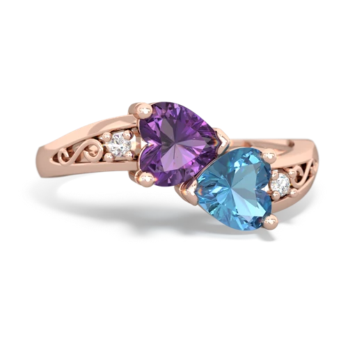 amethyst-blue topaz filligree ring