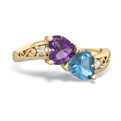 amethyst-blue topaz filligree ring