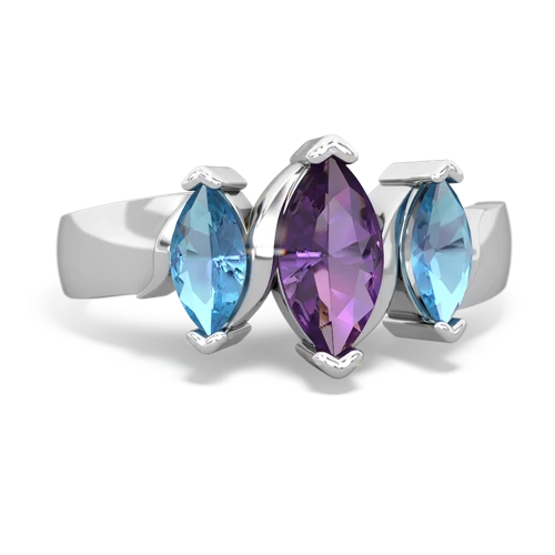 Amethyst Genuine Amethyst with Genuine Swiss Blue Topaz and Genuine Opal Three Peeks ring Ring