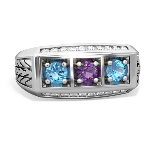 amethyst-blue topaz three stone ring