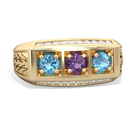 amethyst-blue topaz three stone ring