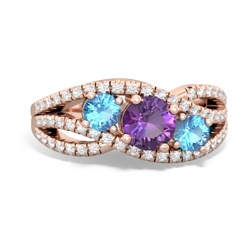 amethyst-blue topaz three stone pave ring