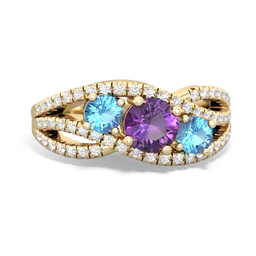 amethyst-blue topaz three stone pave ring